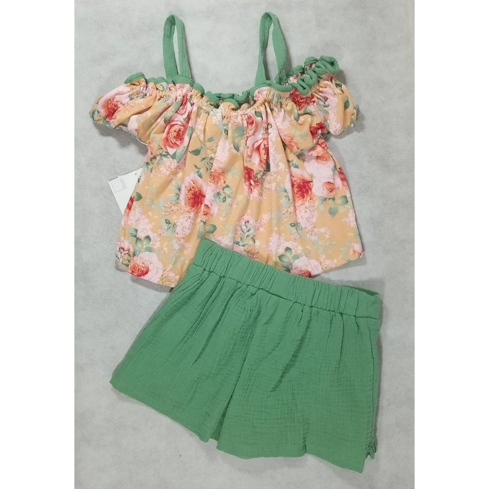 Bonnie‎ Jean Girls Size Large (14) Short Set Floral Sleeveless Outfit Summer NEW